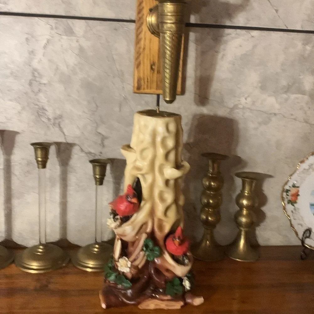Vintage 1970s Hand Carved Wax Candle Sculpture With Cardinals Holiday Winter - Picture 14 of 17